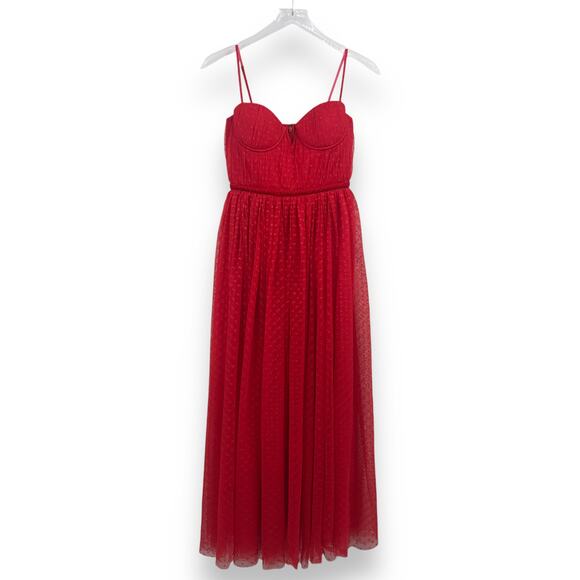Sau Lee Selena Tulle Midi Dress 2 Swiss Dot Bustier Sleeveless Spaghetti Strap - Picture 1 of 8